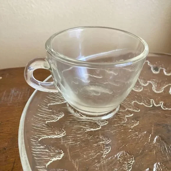 Vintage In Box Indiana Glass Sunburst Crystal Clear Plate & Cup Snack Set of 4 - Picture 8 of 10